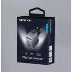 Зарядний пристрій Vention 1xUSB-C PD70W + 1xUSB QC3.0 22.5W GaN + cable USB-C to USB-C 1.0m 5A gray (TZ-FCGH0-EU)