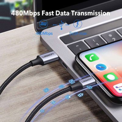 Дата кабель USB-C to Lightning 1.0m 3A 60W US304 black Ugreen (60759)