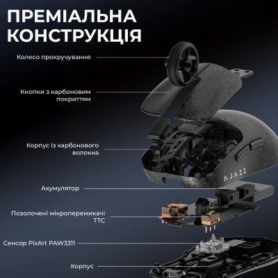 Мишка Ajazz AJ199 Carbon fiber Wireless/Bluetooth/USB Black (AJ199-B)