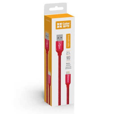 Дата кабель USB 2.0 AM to Lightning 1.0m 2.1А red ColorWay (CW-CBUL004-RD)