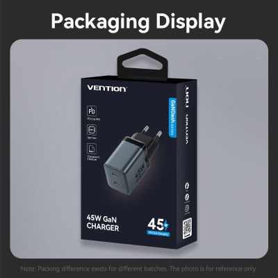 Зарядний пристрій Vention 2xUSB-C PD45W GaN gray (FCDH0-EU)