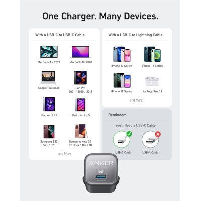 Зарядний пристрій Anker USB-C PD30W PowerPort 511 Nano III white (A2147G21)
