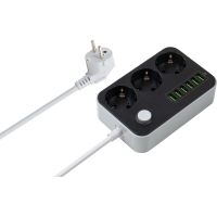 Мережевий фільтр живлення ColorWay CW-CHЕ36B, 3 розетки/6USB Black 1.8M (CW-CHE36B)