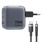 Зарядний пристрій Vention 2xUSB-C PD70W + 1xUSB QC3.0 22.5W GaN + cable USB-C to USB-C 1.0m black gray (TZ-FEXH0-EU)