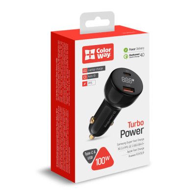 Зарядний пристрій ColorWay Power Delivery PPS USB (USB-A + USB-C) (100W) Black (CW-CHA044PD-BK)