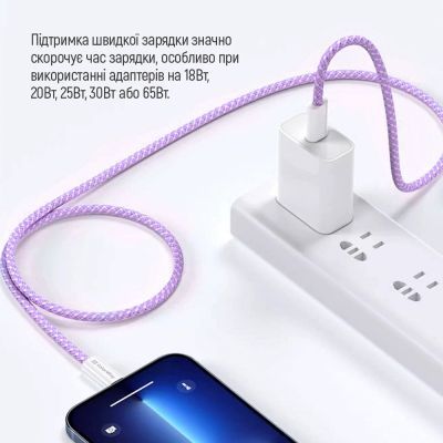 Дата кабель USB-C to USB-C 1.0m 60W 3.0А purple ColorWay (CW-CBPDCC061-PU)