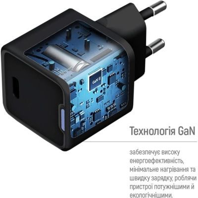 Зарядний пристрій ColorWay GaN Mini 25W PD Port PPS USB-C black (CW-CHS052PD-BK)