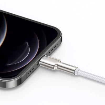 Дата кабель USB 2.0 AM to Lightning 1.0m Cafule Series Metal 2.4A White Baseus (CALJK-A02)