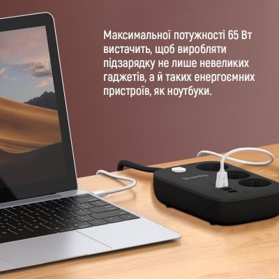 Мережевий фільтр живлення ColorWay (CW-CHE34PDB) 3 роз/4USB GaN3 Pro (CW-CHE34PDB)