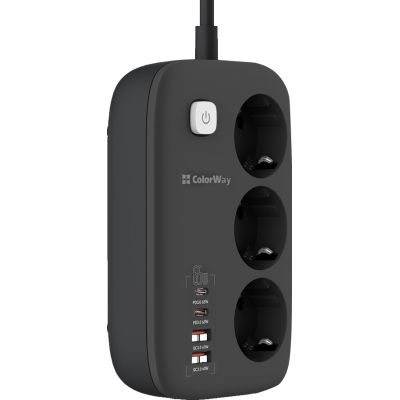Мережевий фільтр живлення ColorWay (CW-CHE34PDB) 3 роз/4USB GaN3 Pro (CW-CHE34PDB)