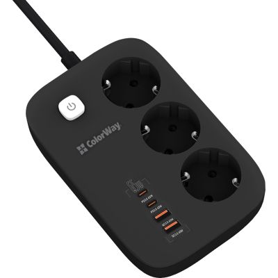 Мережевий фільтр живлення ColorWay (CW-CHE34PDB) 3 роз/4USB GaN3 Pro (CW-CHE34PDB)