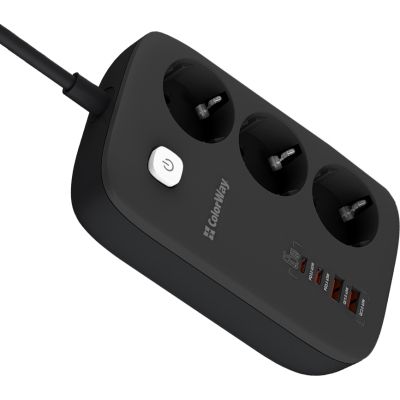 Мережевий фільтр живлення ColorWay (CW-CHE34PDB) 3 роз/4USB GaN3 Pro (CW-CHE34PDB)