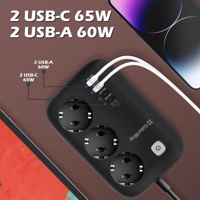 Мережевий фільтр живлення ColorWay (CW-CHE34PDB) 3 роз/4USB GaN3 Pro (CW-CHE34PDB)