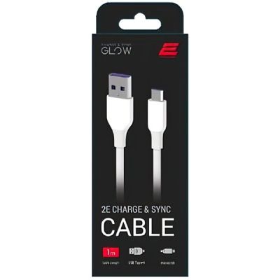 Дата кабель USB 2.0 AM to Micro 5P 1.0m Glow white 2E (2E-CCAM-WH_)