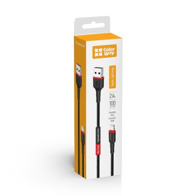 Дата кабель USB 2.0 AM to Lightning 1.0m 2.4А black ColorWay (CW-CBUL064-BK)