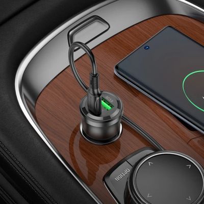 Зарядний пристрій BOROFONE 1xUSB-C PD + 1xUSB 38W car adapter transparent black (6941991106965)