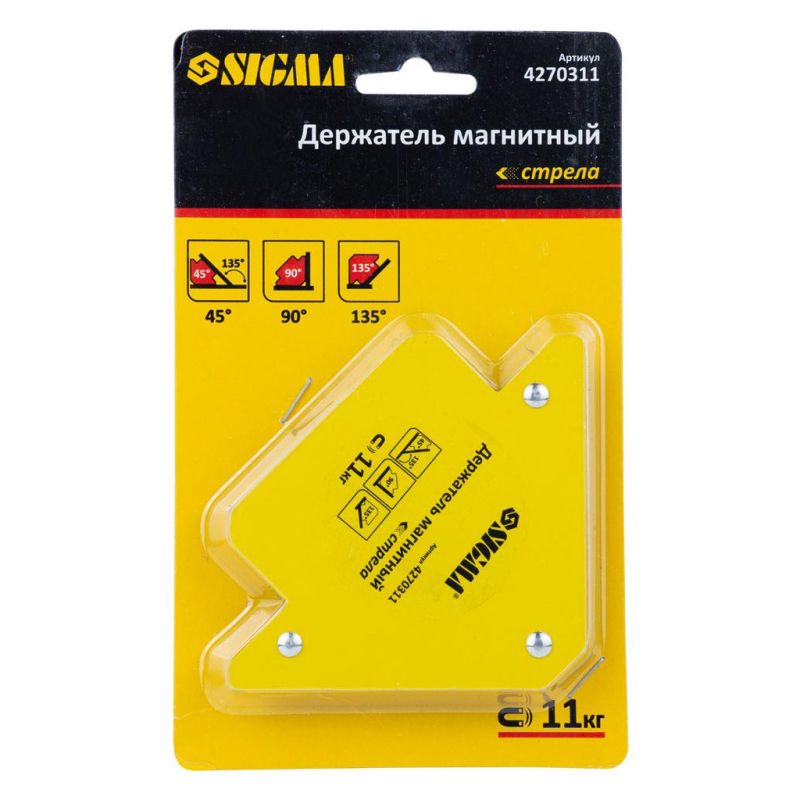 Магнит для сварки Sigma стрела 11кг 75x65мм (45,90,135°) (4270311)