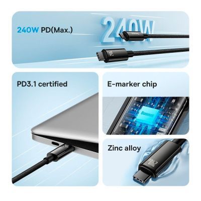 Дата кабель USB-C to USB-C 1.0m 240W Black Baseus (CAWJ040001)