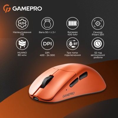 Мишка GamePro Genesis Avenger Wireless/Bluetooth/USB Orange (GM096O)