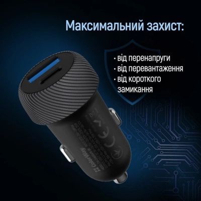 Зарядний пристрій ColorWay USB-C PD35W + USB QC3.0 car adapter (CW-CHA064PD-BK)