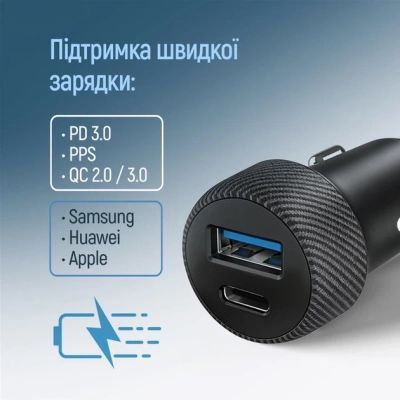 Зарядний пристрій ColorWay USB-C PD35W + USB QC3.0 car adapter (CW-CHA064PD-BK)