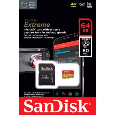 Карта пам\'яті SanDisk 64GB microSD class 10 UHS-I Extreme For Action Cams and Dro (SDSQXAH-064G-GN6AA)