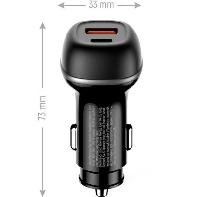 Зарядное устройство ColorWay USB-C PD65W + USB QC3.0 car adapter (CW-CHA068PD-BK)