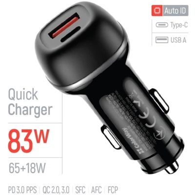 Зарядное устройство ColorWay USB-C PD65W + USB QC3.0 car adapter (CW-CHA068PD-BK)