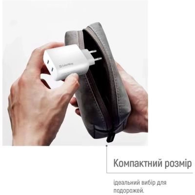 Зарядний пристрій ColorWay GaN Mini 50W PD Port PPS USB (Type-C PD 30W + Type-C PD 20W) white (CW-CHS050PD-WT)