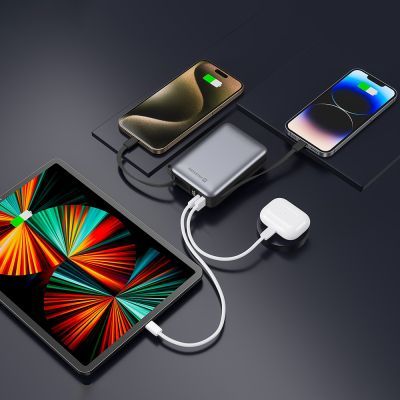 Батарея універсальна SWISSTEN 20000mAh SPACE 22/5W PD QC w/built-in cables USB-C/LIGHTNING Silver (8595217490598)
