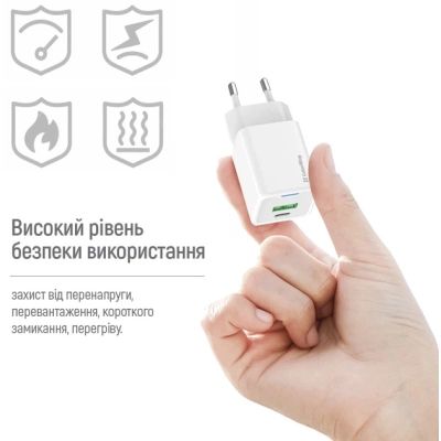 Зарядний пристрій ColorWay USB-C PD20W + 1xUSB QC4.0 white (CW-CHS062PD-WT)