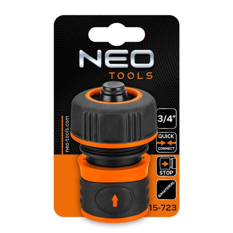 Коннектор для шланга Neo Tools для шланга 3/4", с аквастопом, двухкомпонентный (15-723)