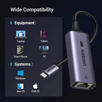 Перехідник USB-C to RJ45 Ethernet 2500Mbps Ugreen (25052)