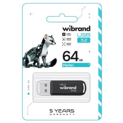 USB флеш накопитель Wibrand 64GB Marten Black USB 3.2 Gen 1 (USB 3.0) (WI3.2/MA64P10B)