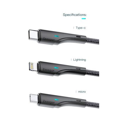 Дата кабель USB 2.0 AM to Lightning 1.0m 2.4A black Essager (EXCL-LS01)