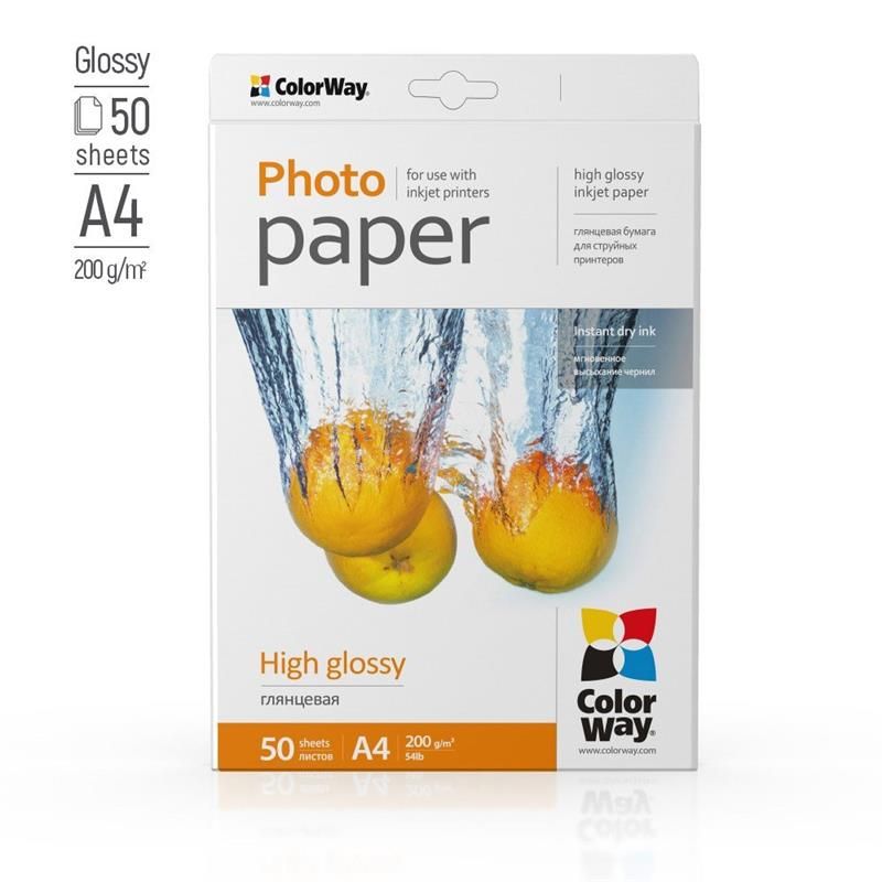 Фотобумага ColorWay глянцевая 200г/м2 A4 50 л. (PG200050A4)