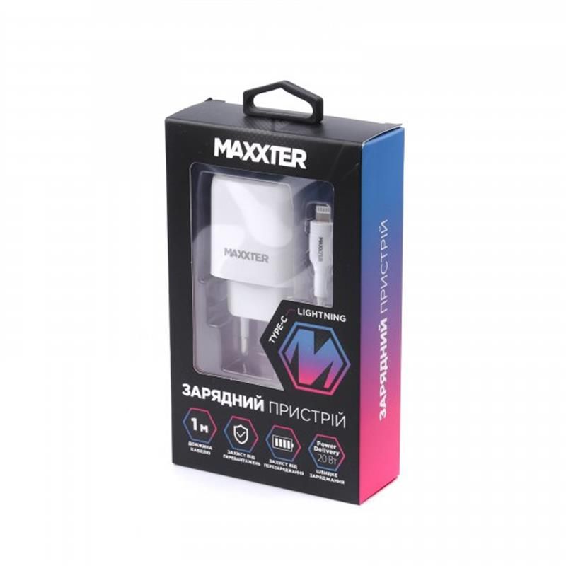 Мережевий зарядний пристрій Maxxter (1USBх3А) QC3.0 White + кабель Lightning (WC-PD-CtL-01)