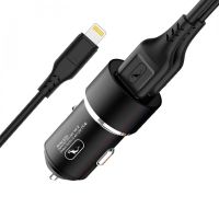 Автомобільний зарядний пристрій SkyDolphin SZ02L Aluminium (2USB, 2.4A) Black + кабель Lightning (AZP-000071)