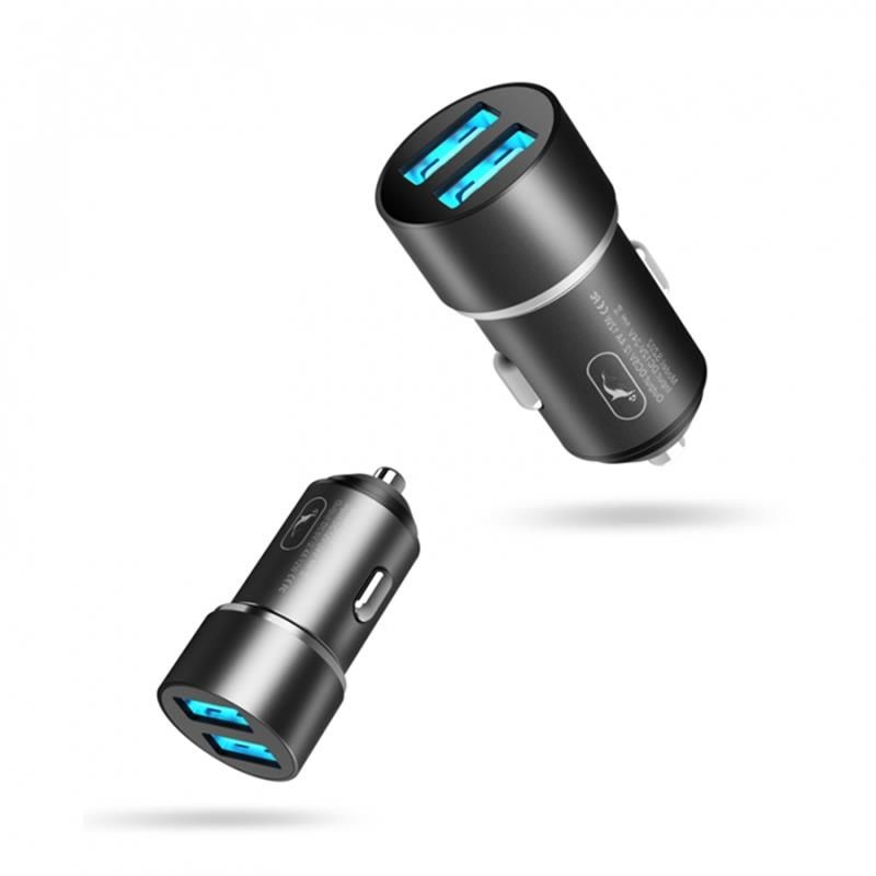 Автомобильное зарядное устройство SkyDolphin SZ02L Aluminium (2USB, 2.4A) Black + кабель Lightning (AZP-000071)