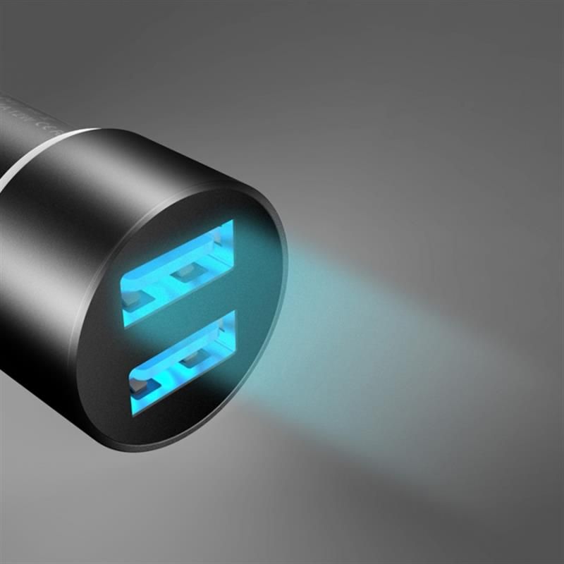 Автомобильное зарядное устройство SkyDolphin SZ02L Aluminium (2USB, 2.4A) Black + кабель Lightning (AZP-000071)