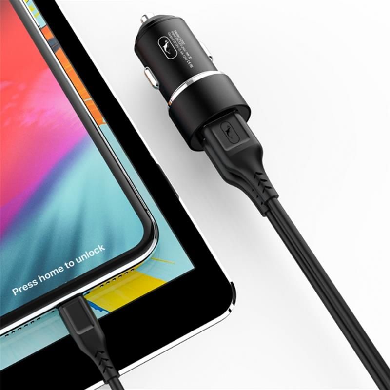 Автомобильное зарядное устройство SkyDolphin SZ02V Aluminium (2USB, 2.4A) Black + кабель microUSB (AZP-000073)