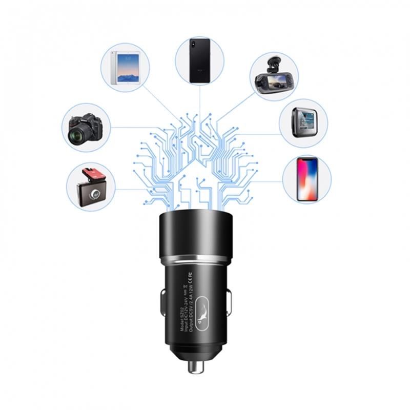 Автомобильное зарядное устройство SkyDolphin SZ02V Aluminium (2USB, 2.4A) Black + кабель microUSB (AZP-000073)