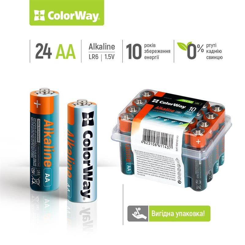 Батарейка ColorWay Alkaline Power AA/LR06 Plactic Box 24шт (CW-BALR06-24PB)