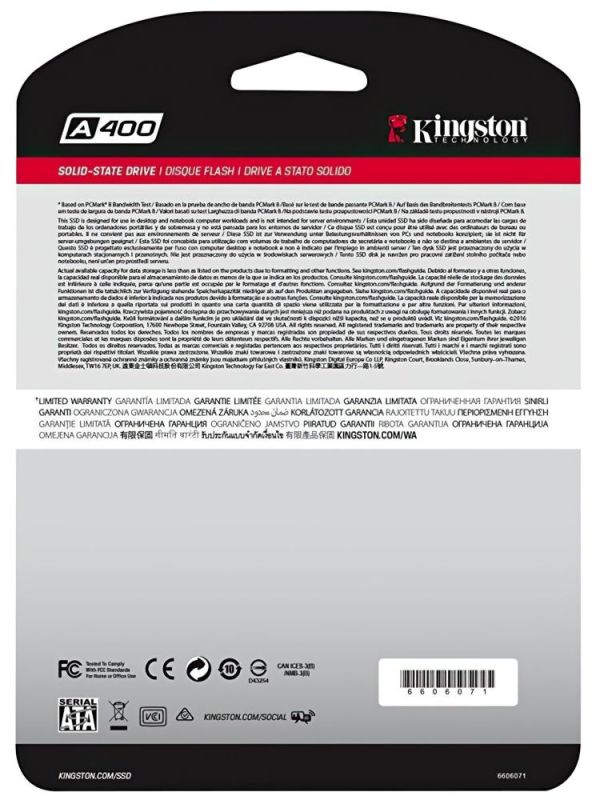Накопичувач SSD 480GB Kingston SSDNow A400 2.5" SATAIII (SA400S37/480G)