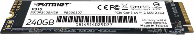 Накопитель SSD  240GB Patriot P310 M.2 2280 PCIe NVMe 3.0 x4 TLC (P310P240GM28)