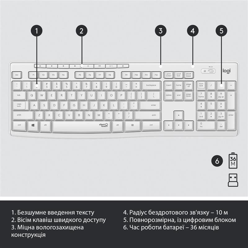Комплект (клавиатура, мышь) беспроводной Logitech MK295 Combo White (920-009824)