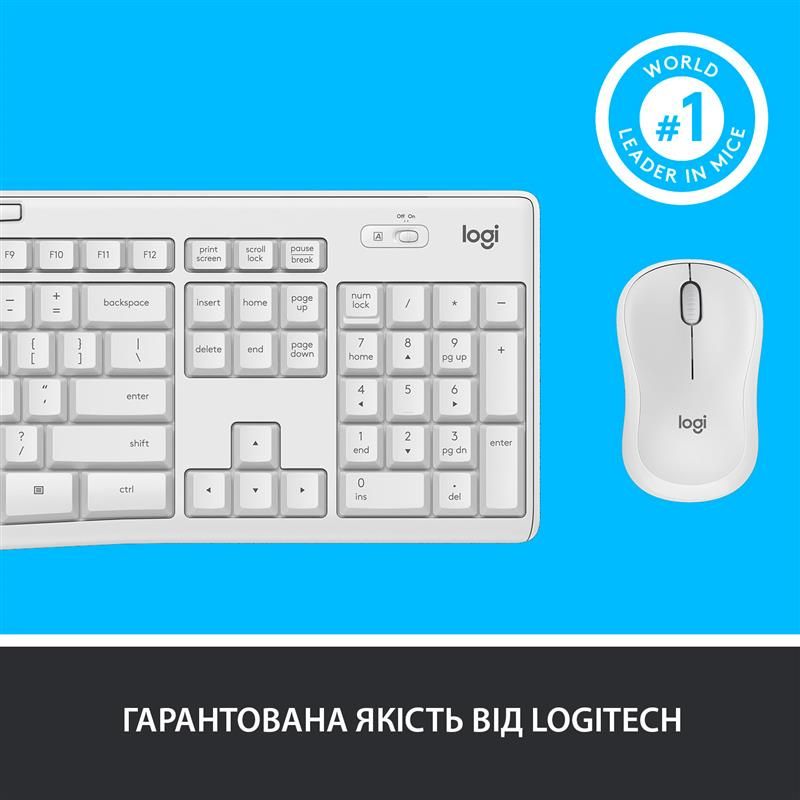 Комплект (клавиатура, мышь) беспроводной Logitech MK295 Combo White (920-009824)