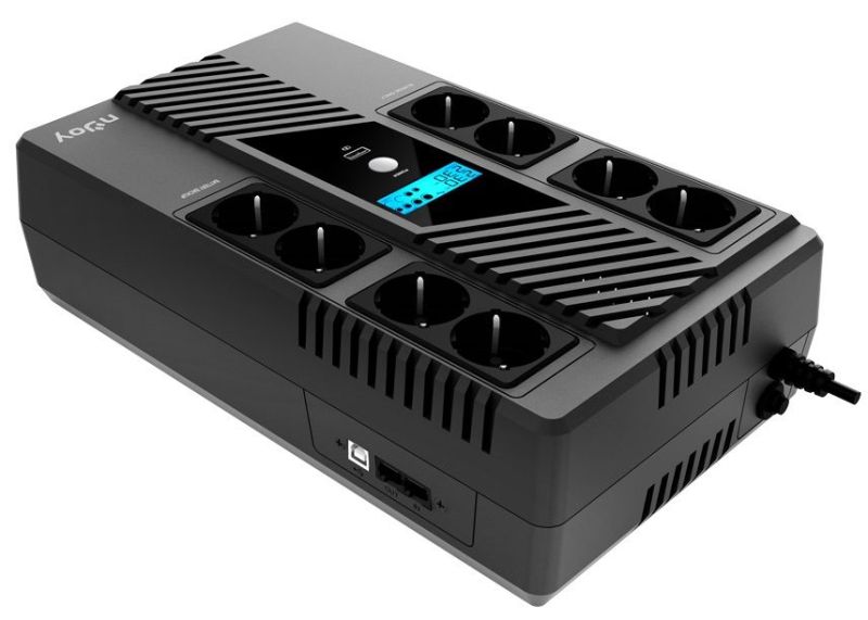 ИБП NJOY (UPCSBLS680TTOAZ01B), Lin.int., 8 x Schuko, USB, LCD, пластик (Token 800)