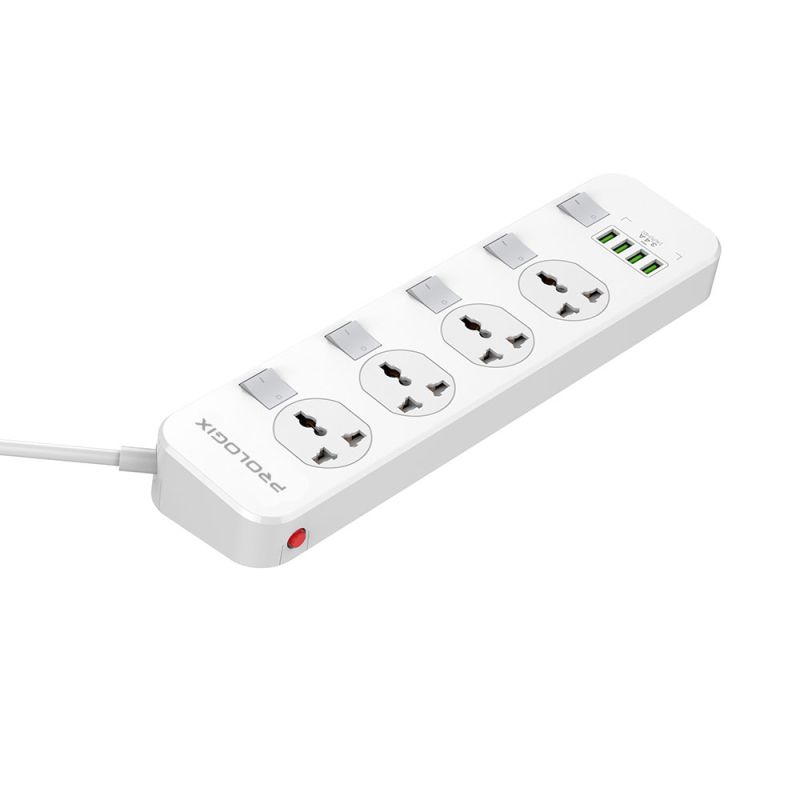 Фільтр живлення ProLogix Premium 2.5 кВт, 4 розетки, 4 USB, 2 м, з вимикачами, білий (PR-SC4408W)