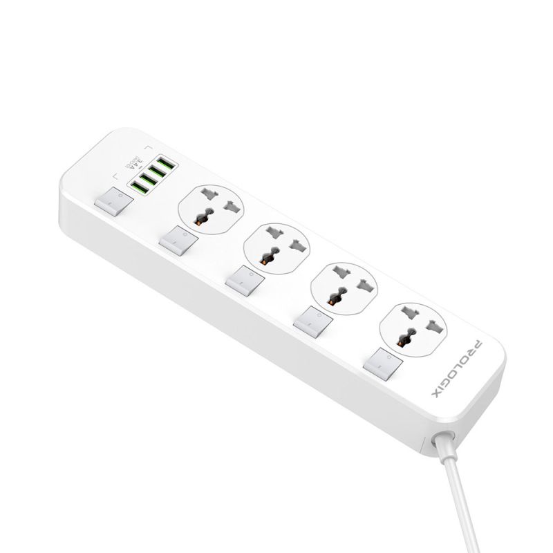 Фільтр живлення ProLogix Premium 2.5 кВт, 4 розетки, 4 USB, 2 м, з вимикачами, білий (PR-SC4408W)